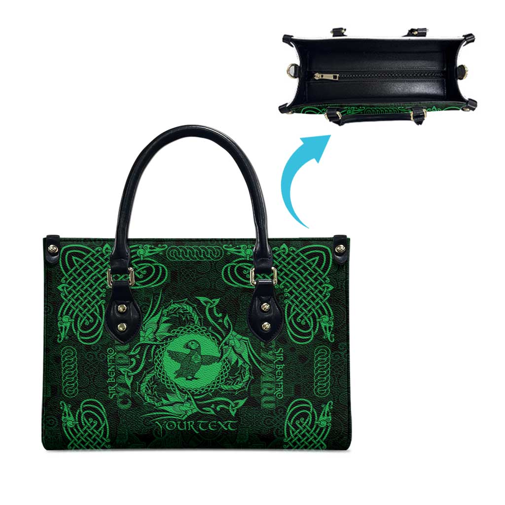 Personalized Pembrokeshire Sir Benfro Leather Bag Green Puffin Celtic-inspired - Wonder Print Shop