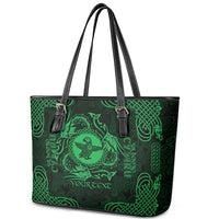 Personalized Pembrokeshire Sir Benfro Leather Tote Bag Green Puffin Celtic-inspired - Wonder Print Shop