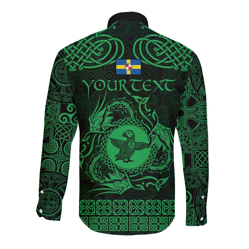 Personalized Pembrokeshire Sir Benfro Long Sleeve Button Shirt Green Puffin Celtic-inspired - Wonder Print Shop