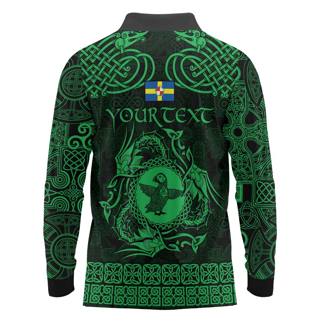 Personalized Pembrokeshire Sir Benfro Long Sleeve Polo Shirt Green Puffin Celtic-inspired - Wonder Print Shop