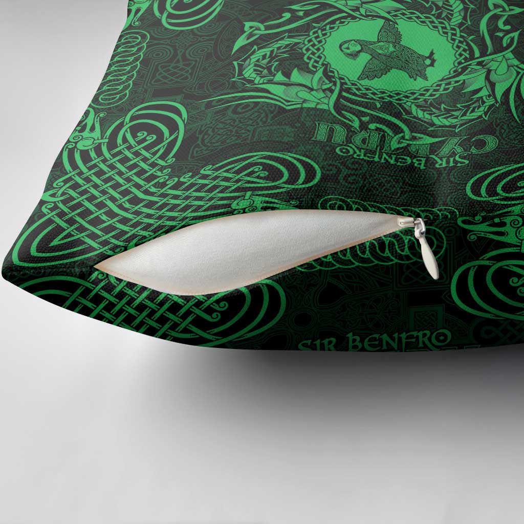 Personalized Pembrokeshire Sir Benfro Pillow Cover Green Puffin Celtic-inspired - Wonder Print Shop