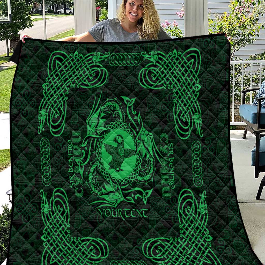 Personalized Pembrokeshire Sir Benfro Quilt Green Puffin Celtic-inspired - Wonder Print Shop