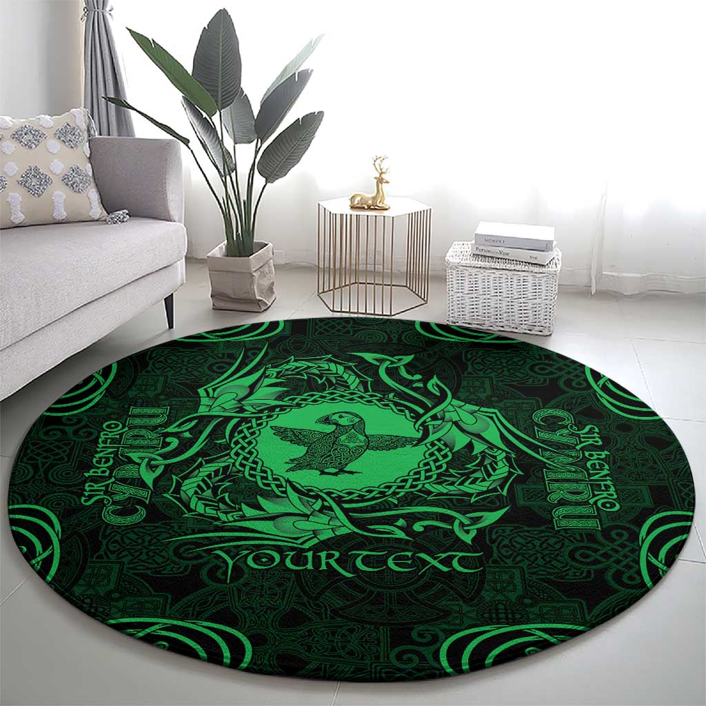 Personalized Pembrokeshire Sir Benfro Round Carpet Green Puffin Celtic-inspired - Wonder Print Shop