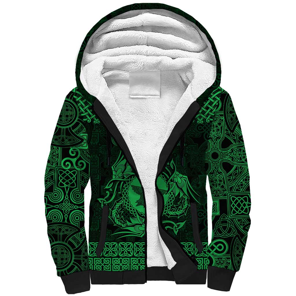 Personalized Pembrokeshire Sir Benfro Sherpa Hoodie Green Puffin Celtic-inspired - Wonder Print Shop