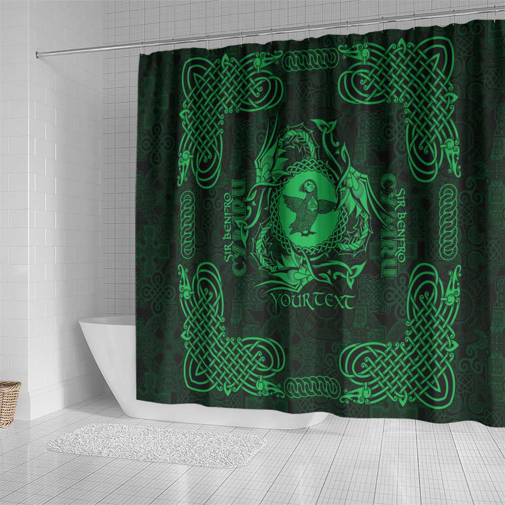Personalized Pembrokeshire Sir Benfro Shower Curtain Green Puffin Celtic-inspired - Wonder Print Shop