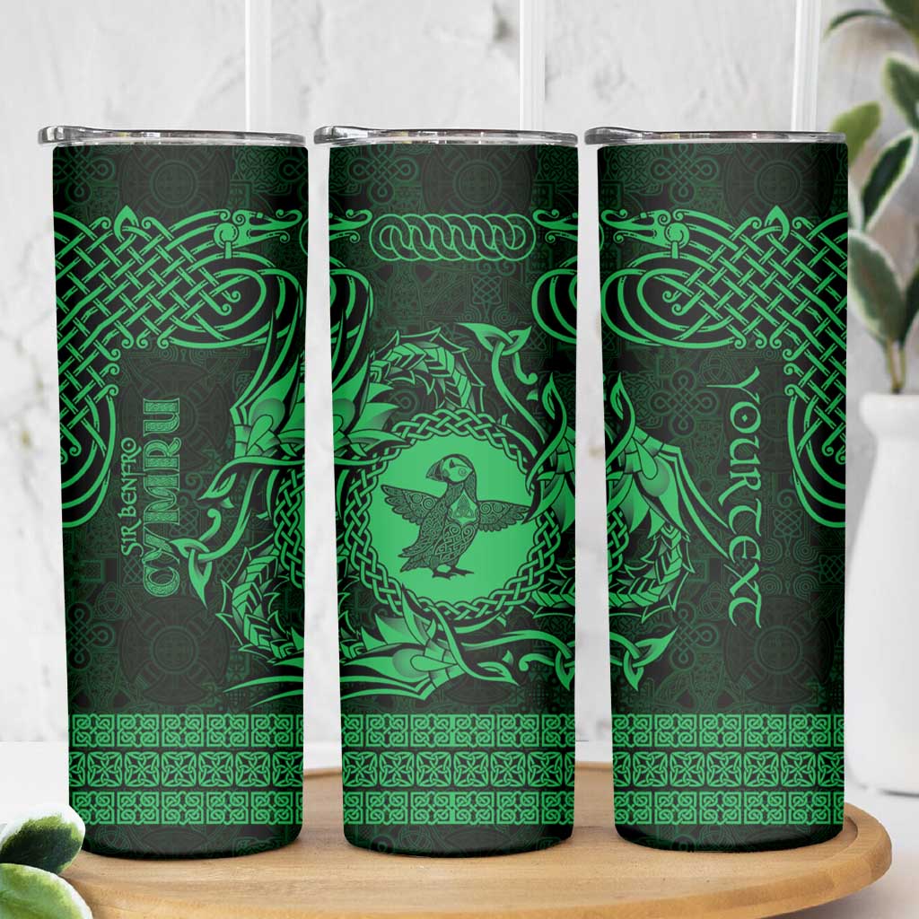 Personalized Pembrokeshire Sir Benfro Skinny Tumbler Green Puffin Celtic-inspired - Wonder Print Shop