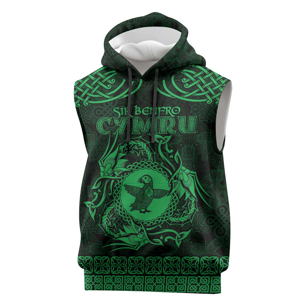 Personalized Pembrokeshire Sir Benfro Sleeveless Hoodie Green Puffin Celtic-inspired - Wonder Print Shop