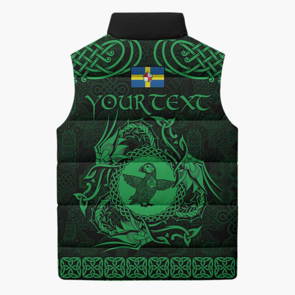 Personalized Pembrokeshire Sir Benfro Sleeveless Puffer Jacket Green Puffin Celtic-inspired - Wonder Print Shop
