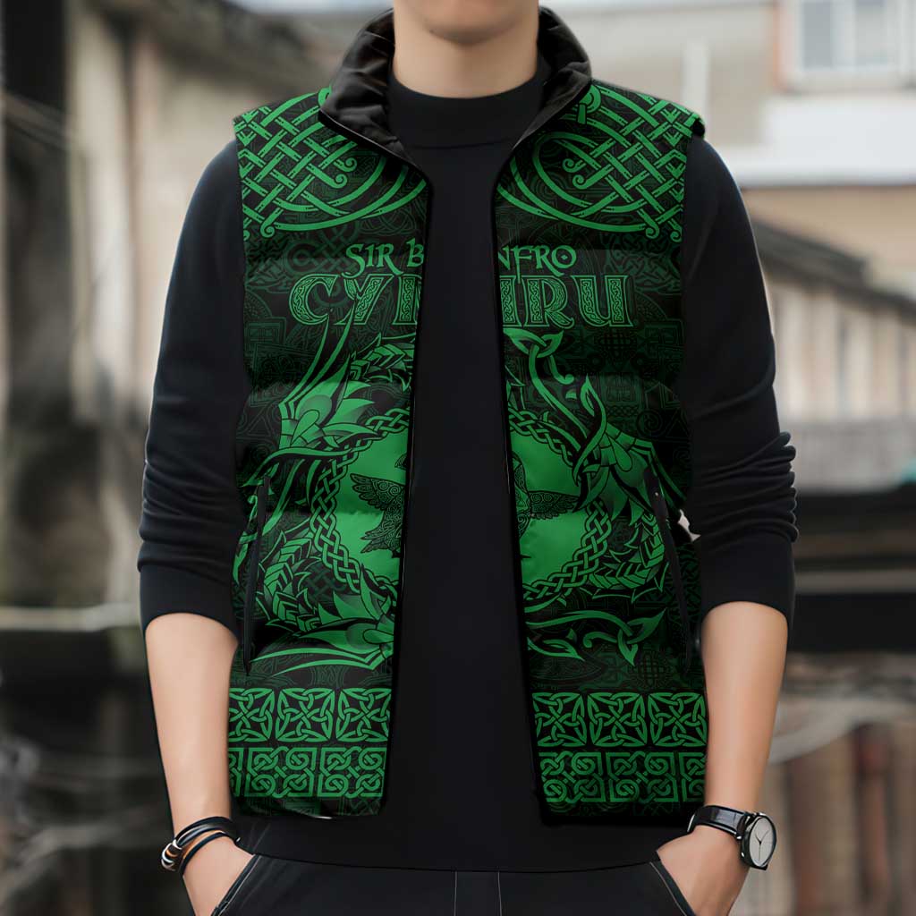 Personalized Pembrokeshire Sir Benfro Sleeveless Puffer Jacket Green Puffin Celtic-inspired - Wonder Print Shop