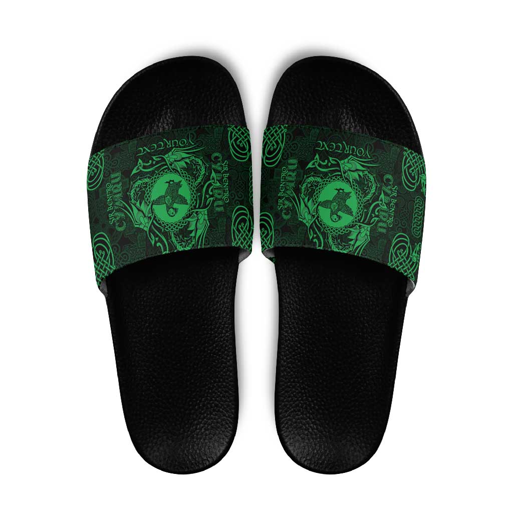 Personalized Pembrokeshire Sir Benfro Slide Sandals Green Puffin Celtic-inspired - Wonder Print Shop
