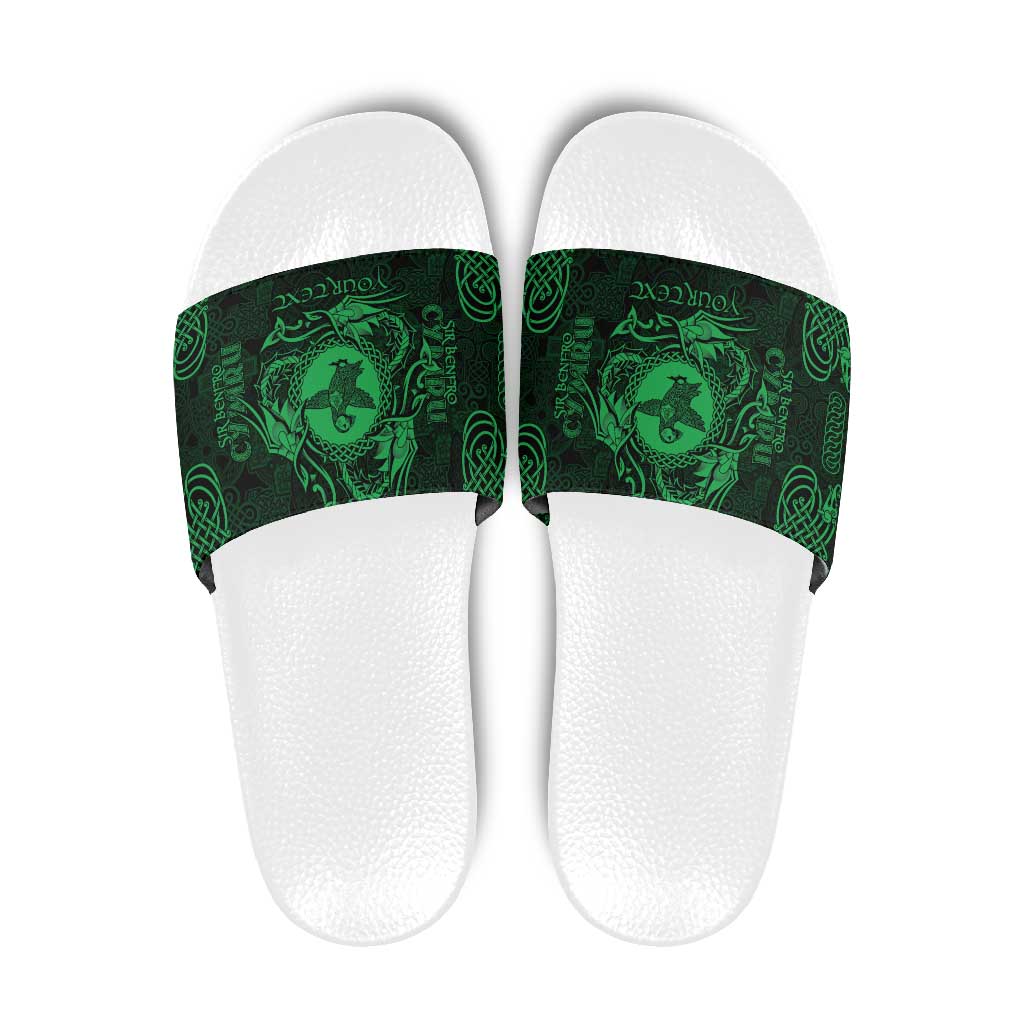 Personalized Pembrokeshire Sir Benfro Slide Sandals Green Puffin Celtic-inspired - Wonder Print Shop