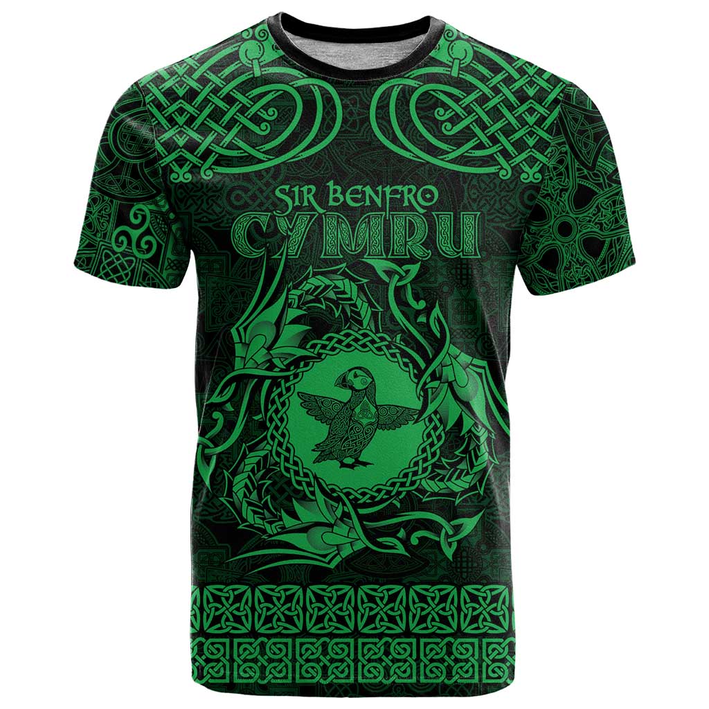 Personalized Pembrokeshire Sir Benfro T Shirt Green Puffin Celtic-inspired - Wonder Print Shop