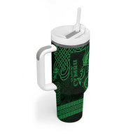 Personalized Pembrokeshire Sir Benfro Tumbler With Handle Green Puffin Celtic-inspired - Wonder Print Shop