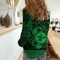 Personalized Pembrokeshire Sir Benfro Women Casual Shirt Green Puffin Celtic-inspired - Wonder Print Shop
