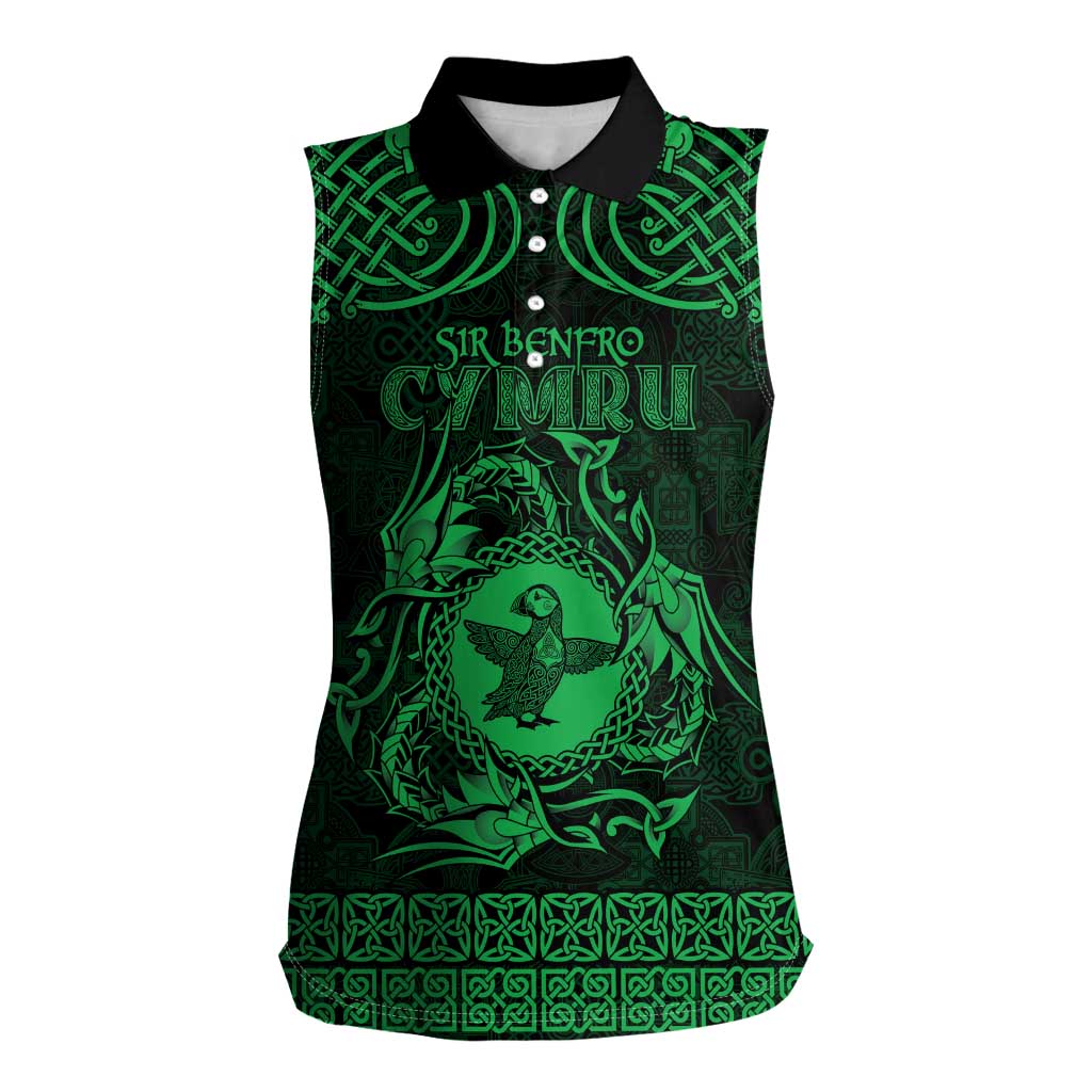 Personalized Pembrokeshire Sir Benfro Women Sleeveless Polo Shirt Green Puffin Celtic-inspired - Wonder Print Shop