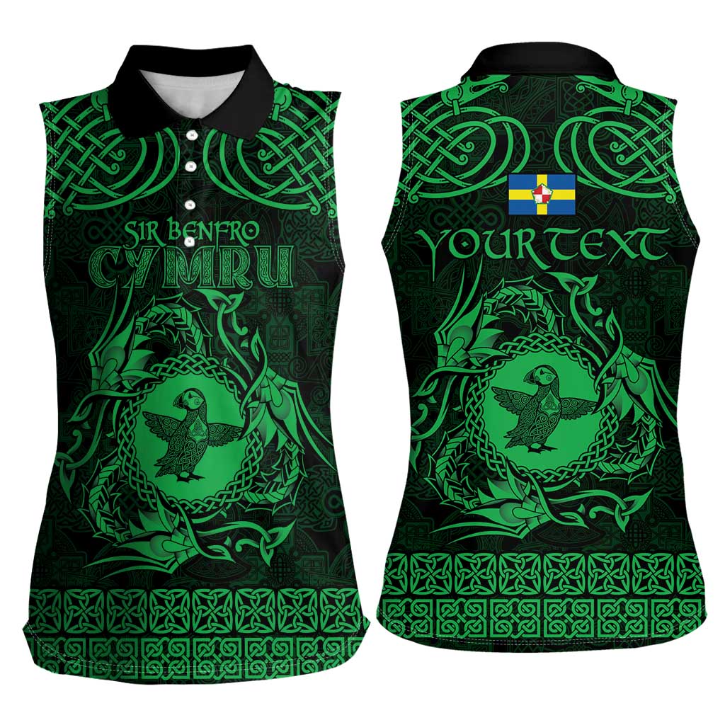 Personalized Pembrokeshire Sir Benfro Women Sleeveless Polo Shirt Green Puffin Celtic-inspired - Wonder Print Shop
