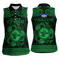 Personalized Pembrokeshire Sir Benfro Women Sleeveless Polo Shirt Green Puffin Celtic-inspired - Wonder Print Shop
