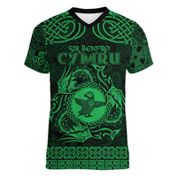 Personalized Pembrokeshire Sir Benfro Women V-Neck T-Shirt Green Puffin Celtic-inspired - Wonder Print Shop