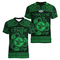 Personalized Pembrokeshire Sir Benfro Women V-Neck T-Shirt Green Puffin Celtic-inspired - Wonder Print Shop