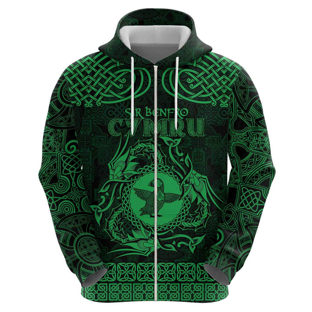 Personalized Pembrokeshire Sir Benfro Zip Hoodie Green Puffin Celtic-inspired - Wonder Print Shop
