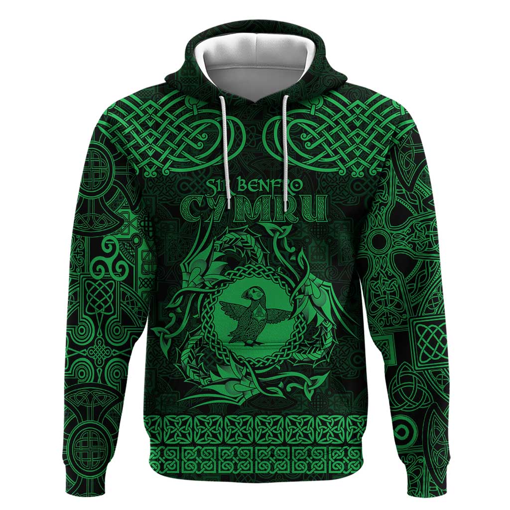 Personalized Pembrokeshire Sir Benfro Zip Hoodie Green Puffin Celtic-inspired - Wonder Print Shop
