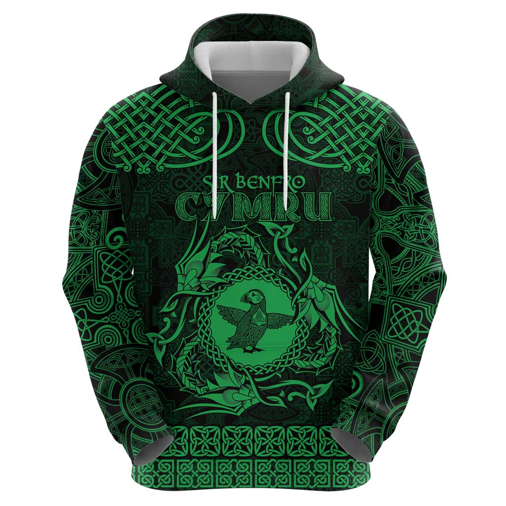 Personalized Pembrokeshire Sir Benfro Zip Hoodie Green Puffin Celtic-inspired - Wonder Print Shop