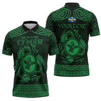 Personalized Pembrokeshire Sir Benfro Zipper Polo Shirt Green Puffin Celtic-inspired - Wonder Print Shop