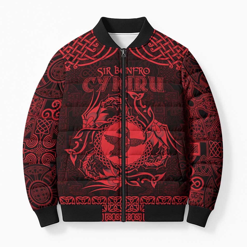 Personalized Pembrokeshire Sir Benfro Bomber Puffer Jacket Red Puffin Celtic-inspired - Wonder Print Shop