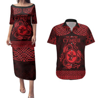 Personalized Pembrokeshire Sir Benfro Couples Matching Puletasi and Hawaiian Shirt Red Puffin Celtic-inspired - Wonder Print Shop