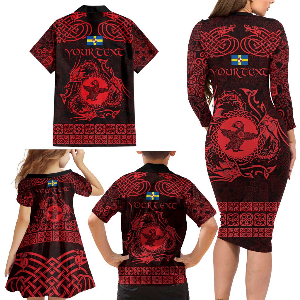 Personalized Pembrokeshire Sir Benfro Family Matching Long Sleeve Bodycon Dress and Hawaiian Shirt Red Puffin Celtic-inspired - Wonder Print Shop