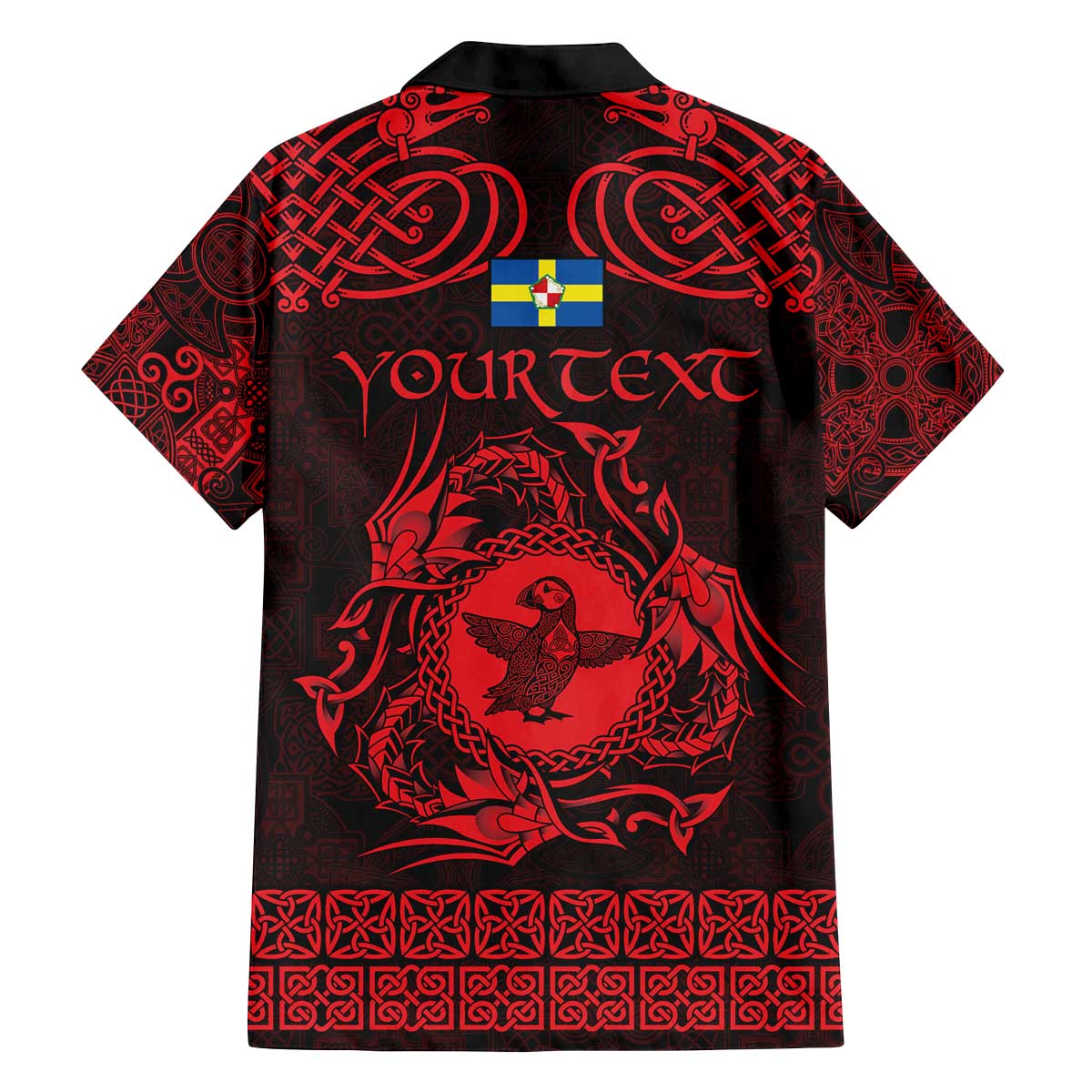 Personalized Pembrokeshire Sir Benfro Family Matching Off The Shoulder Long Sleeve Dress and Hawaiian Shirt Red Puffin Celtic-inspired - Wonder Print Shop