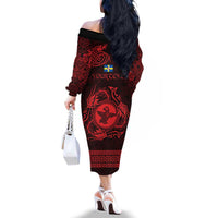 Personalized Pembrokeshire Sir Benfro Family Matching Off The Shoulder Long Sleeve Dress and Hawaiian Shirt Red Puffin Celtic-inspired - Wonder Print Shop
