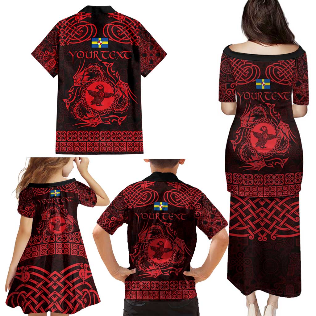 Personalized Pembrokeshire Sir Benfro Family Matching Puletasi and Hawaiian Shirt Red Puffin Celtic-inspired - Wonder Print Shop