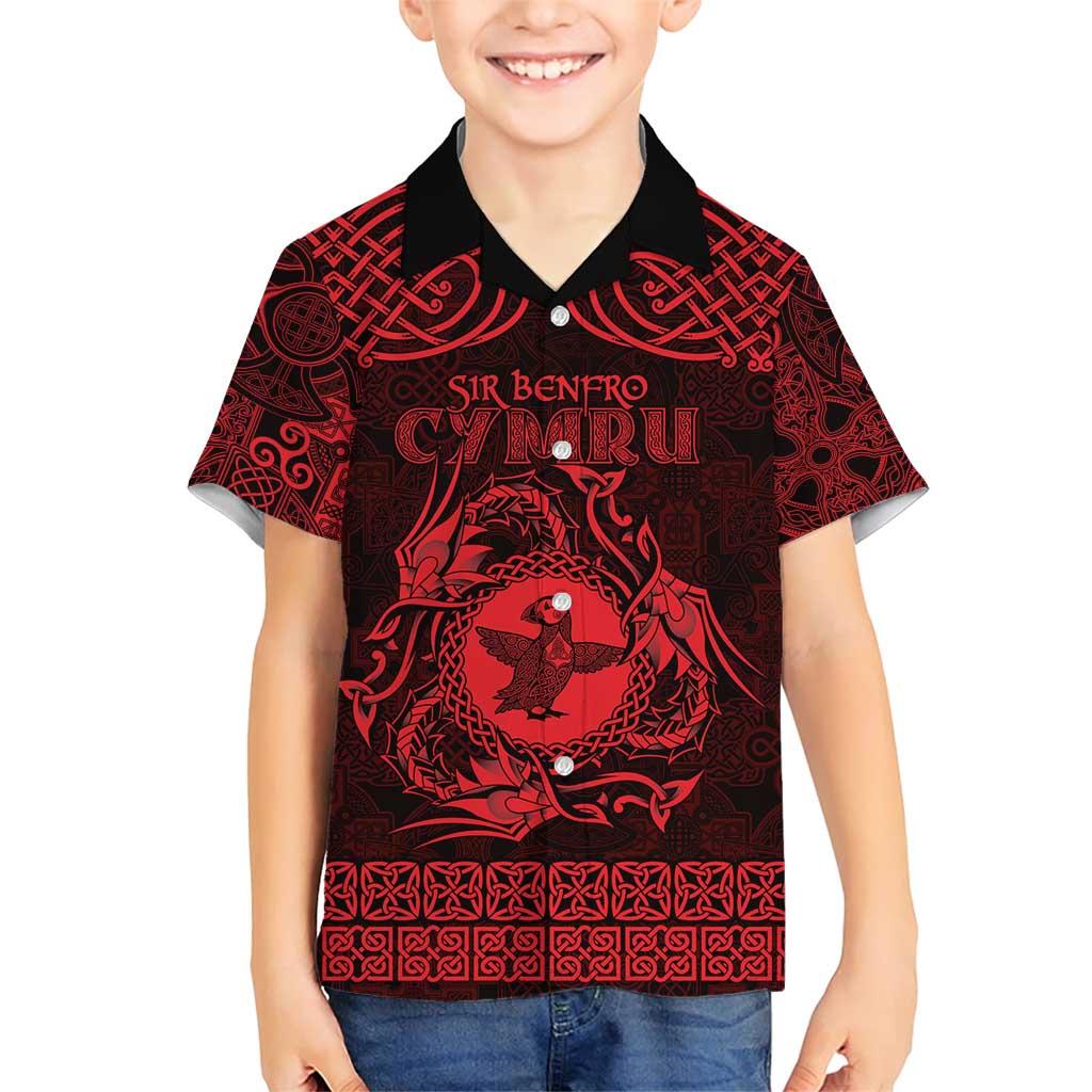 Personalized Pembrokeshire Sir Benfro Family Matching Short Sleeve Bodycon Dress and Hawaiian Shirt Red Puffin Celtic-inspired - Wonder Print Shop