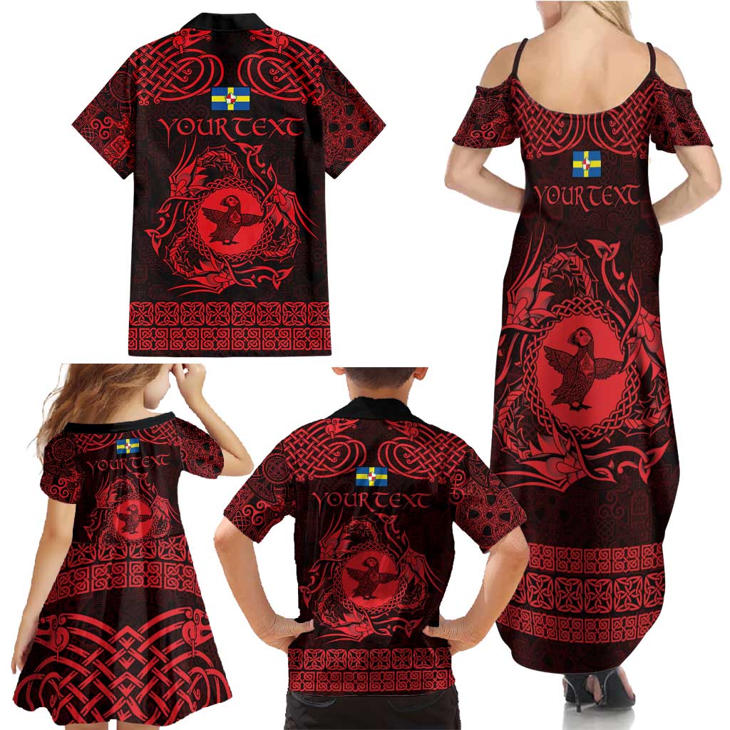 Personalized Pembrokeshire Sir Benfro Family Matching Summer Maxi Dress and Hawaiian Shirt Red Puffin Celtic-inspired - Wonder Print Shop