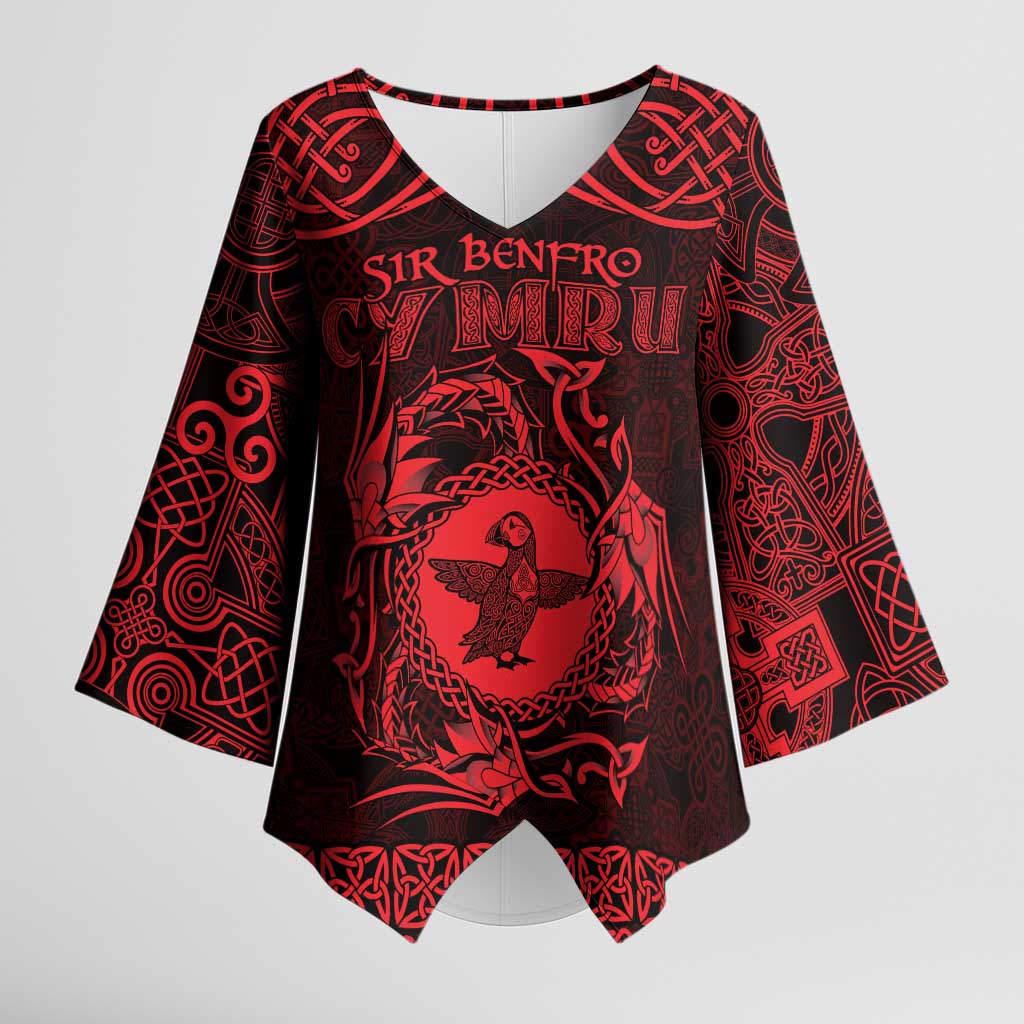 Personalized Pembrokeshire Sir Benfro Kimono Sleeve Blouse Red Puffin Celtic-inspired - Wonder Print Shop