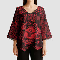 Personalized Pembrokeshire Sir Benfro Kimono Sleeve Blouse Red Puffin Celtic-inspired - Wonder Print Shop