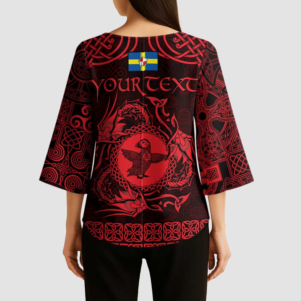 Personalized Pembrokeshire Sir Benfro Kimono Sleeve Blouse Red Puffin Celtic-inspired - Wonder Print Shop