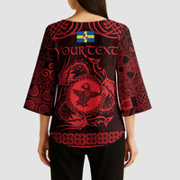 Personalized Pembrokeshire Sir Benfro Kimono Sleeve Blouse Red Puffin Celtic-inspired - Wonder Print Shop