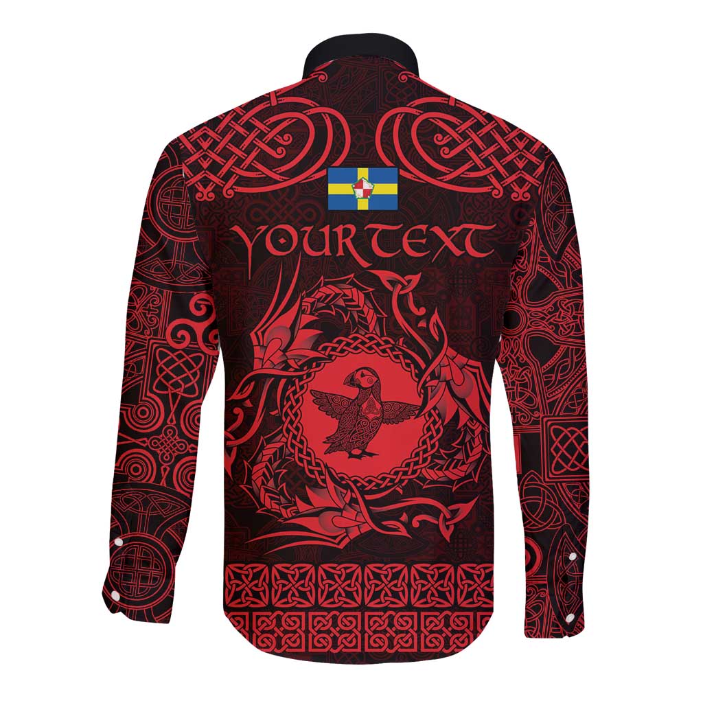 Personalized Pembrokeshire Sir Benfro Long Sleeve Button Shirt Red Puffin Celtic-inspired - Wonder Print Shop