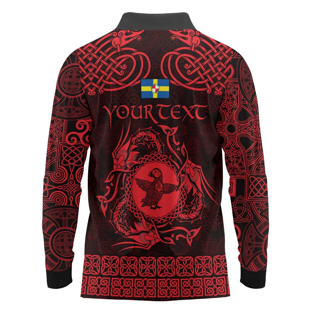 Personalized Pembrokeshire Sir Benfro Long Sleeve Polo Shirt Red Puffin Celtic-inspired - Wonder Print Shop