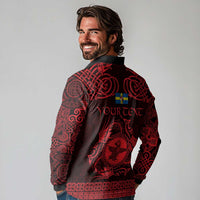 Personalized Pembrokeshire Sir Benfro Long Sleeve Polo Shirt Red Puffin Celtic-inspired - Wonder Print Shop