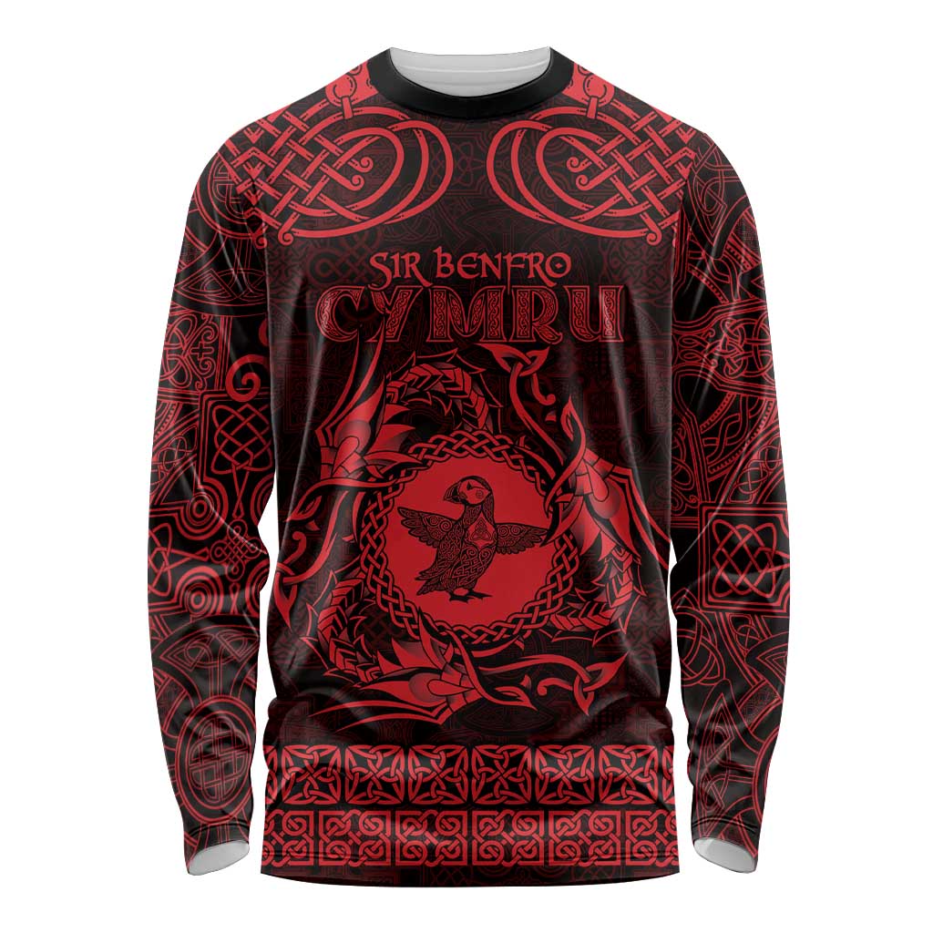 Personalized Pembrokeshire Sir Benfro Long Sleeve Shirt Red Puffin Celtic-inspired - Wonder Print Shop