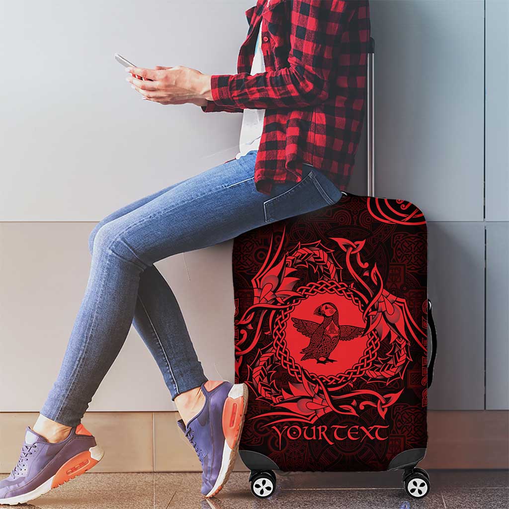Personalized Pembrokeshire Sir Benfro Luggage Cover Red Puffin Celtic-inspired - Wonder Print Shop