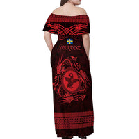 Personalized Pembrokeshire Sir Benfro Off Shoulder Maxi Dress Red Puffin Celtic-inspired - Wonder Print Shop