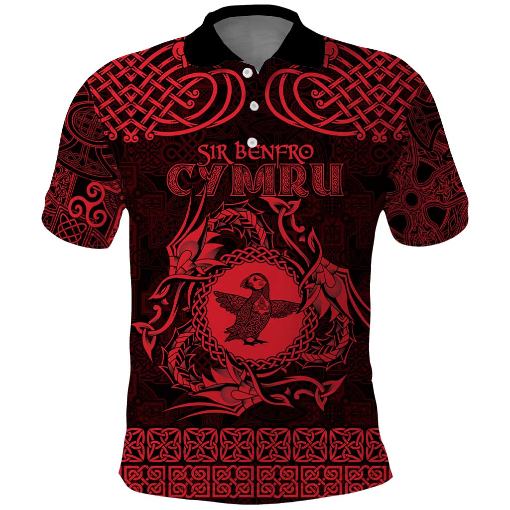 Personalized Pembrokeshire Sir Benfro Polo Shirt Red Puffin Celtic-inspired - Wonder Print Shop