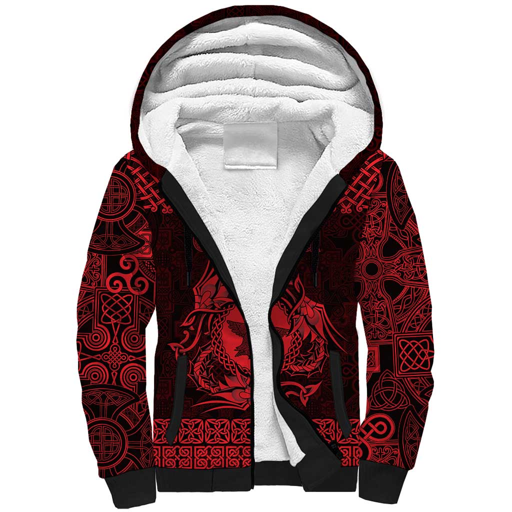 Personalized Pembrokeshire Sir Benfro Sherpa Hoodie Red Puffin Celtic-inspired - Wonder Print Shop