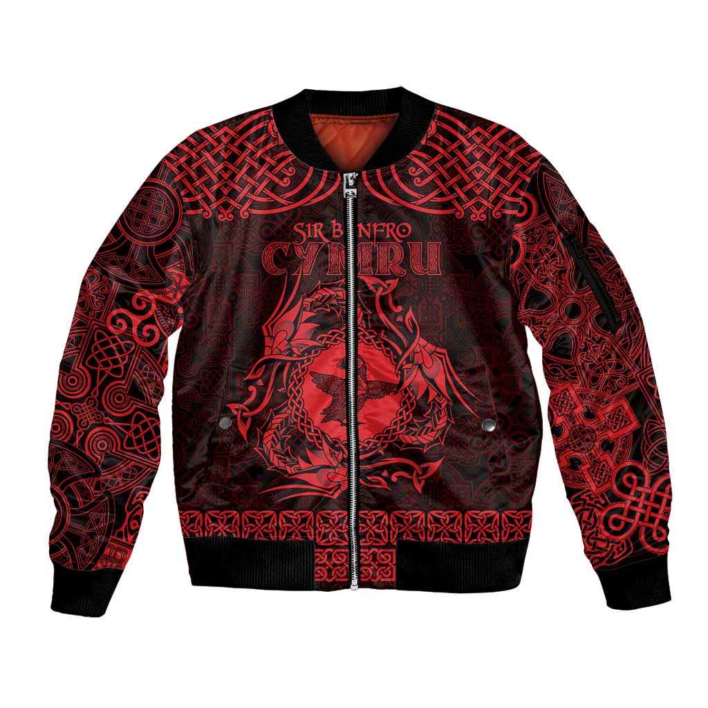 Personalized Pembrokeshire Sir Benfro Sleeve Zip Bomber Jacket Red Puffin Celtic-inspired - Wonder Print Shop