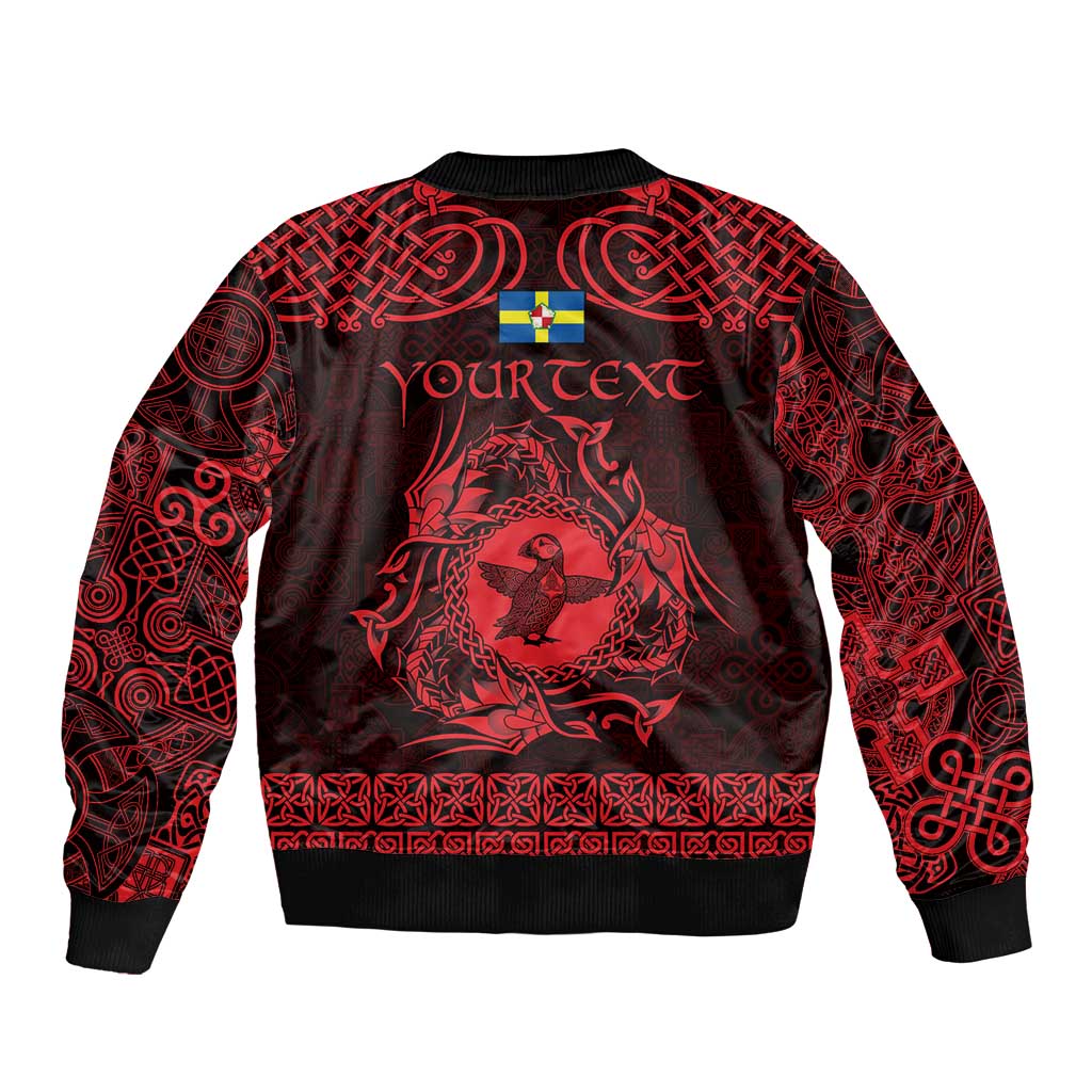 Personalized Pembrokeshire Sir Benfro Sleeve Zip Bomber Jacket Red Puffin Celtic-inspired - Wonder Print Shop