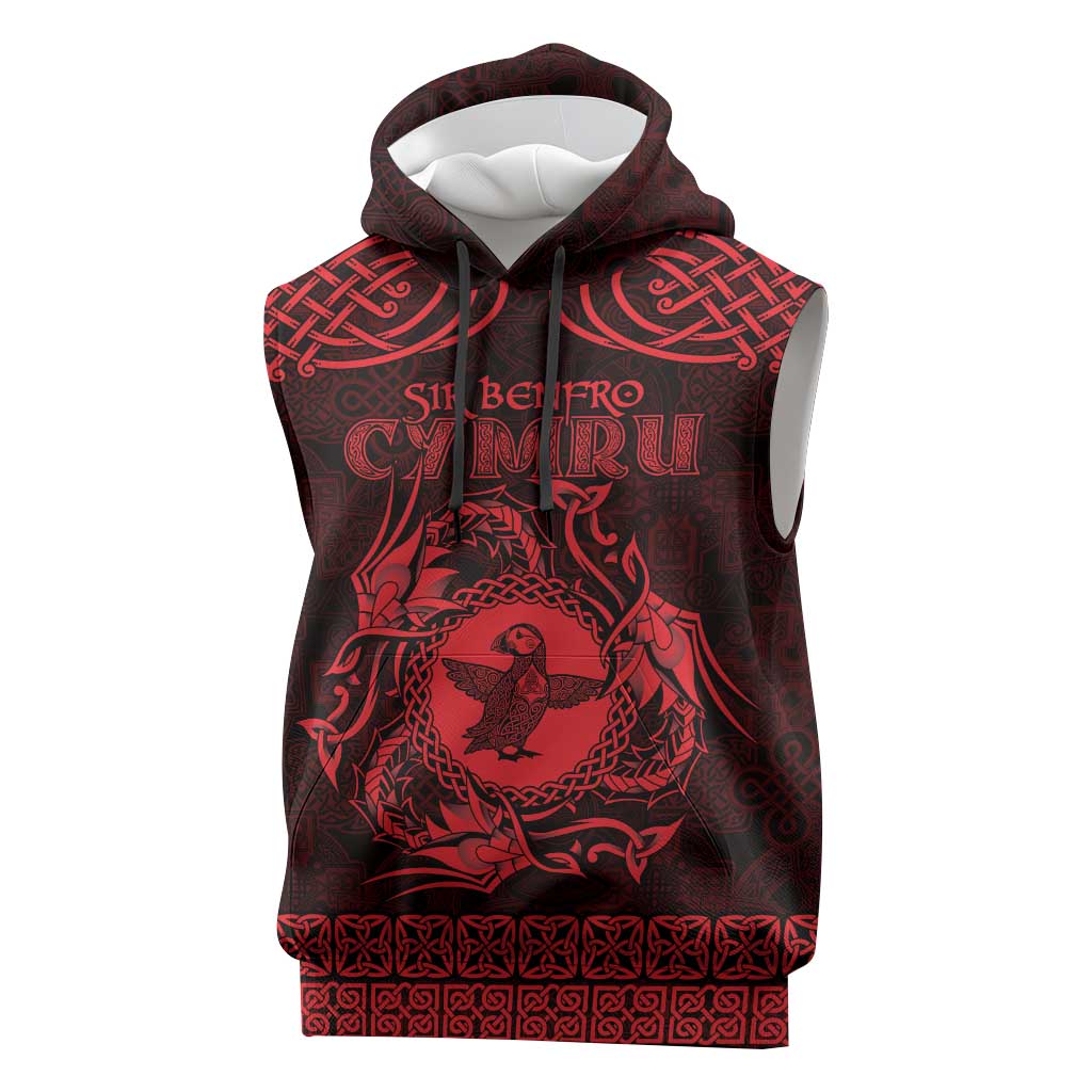 Personalized Pembrokeshire Sir Benfro Sleeveless Hoodie Red Puffin Celtic-inspired - Wonder Print Shop